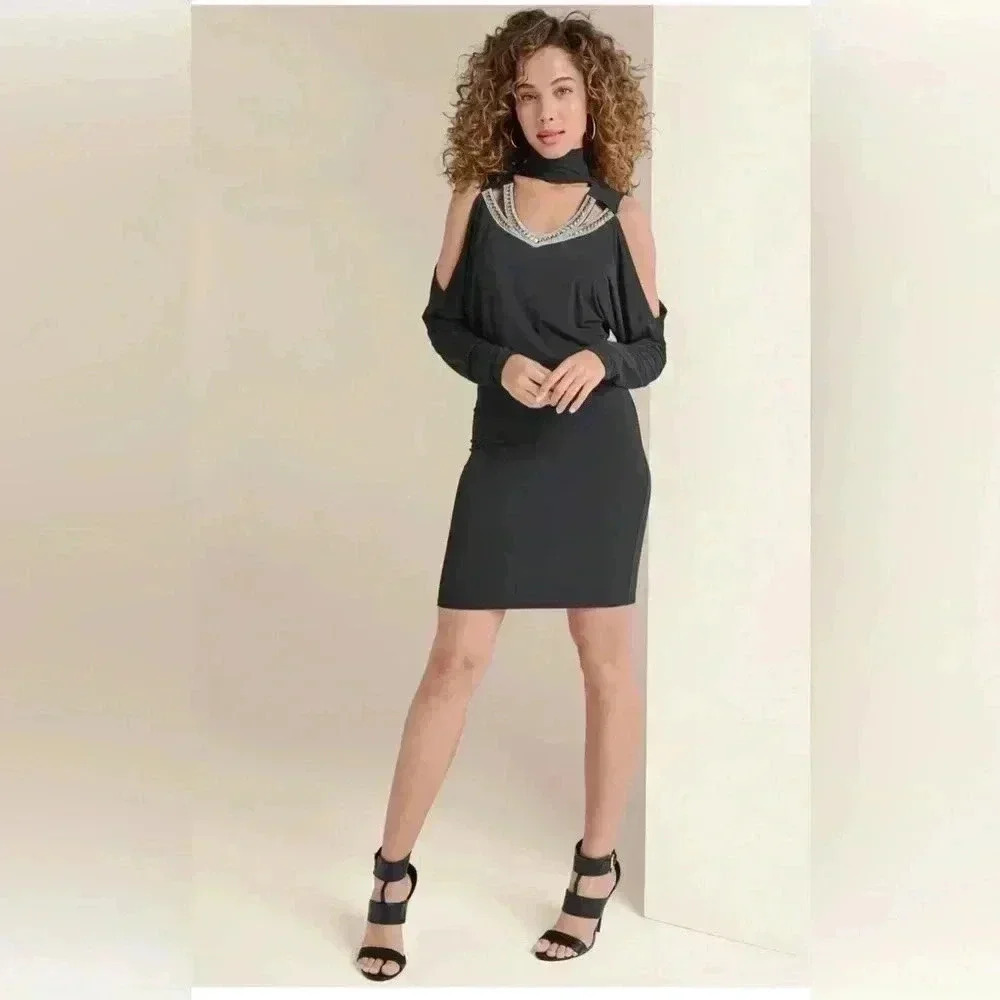 Embellished Cold-Shoulder Dress